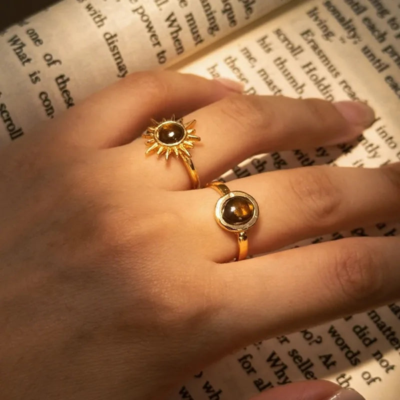 Retro Brown Stone Rings