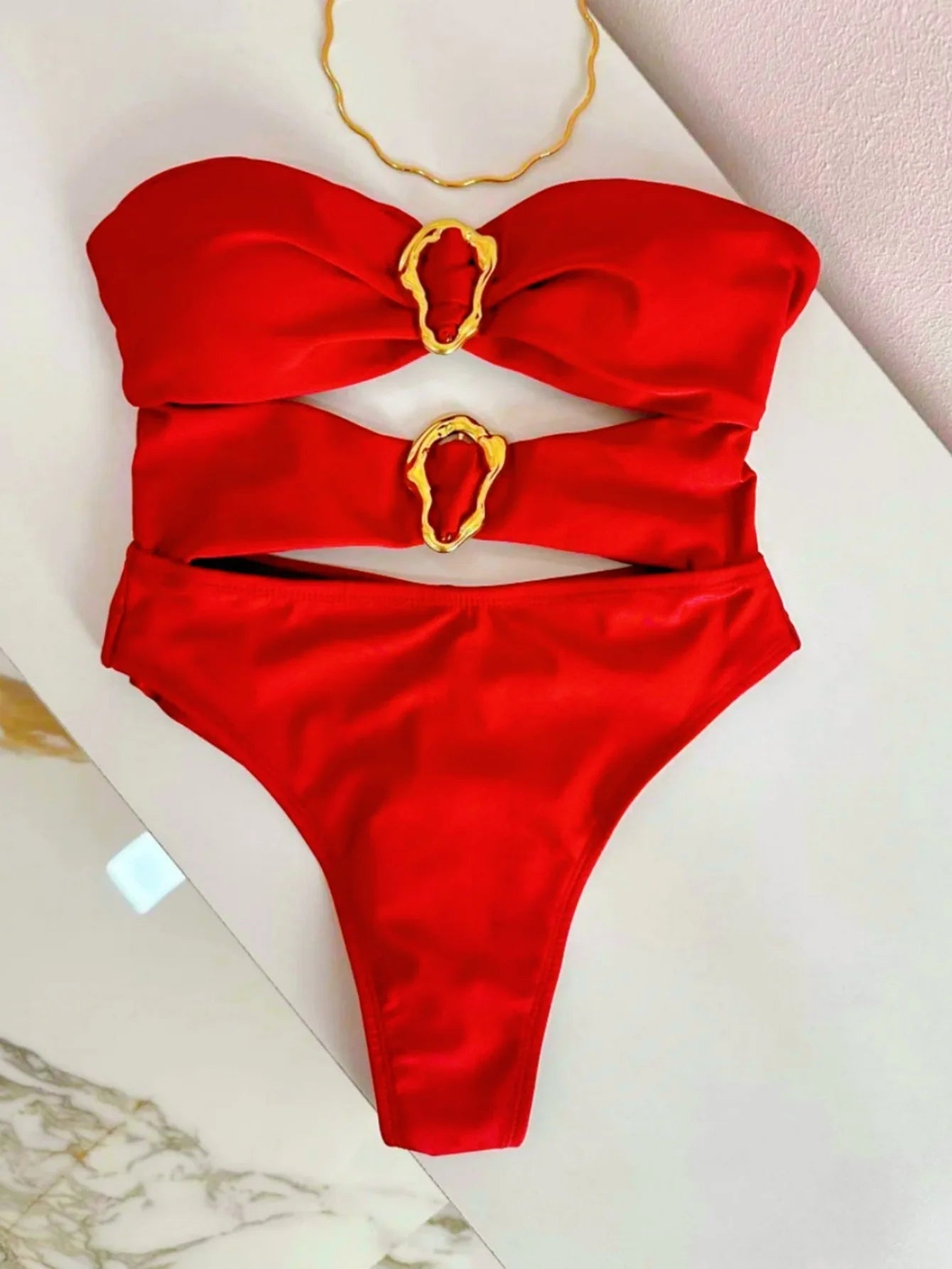 3 Colors Sexy Metal Rings Cut Out Women Swimwear