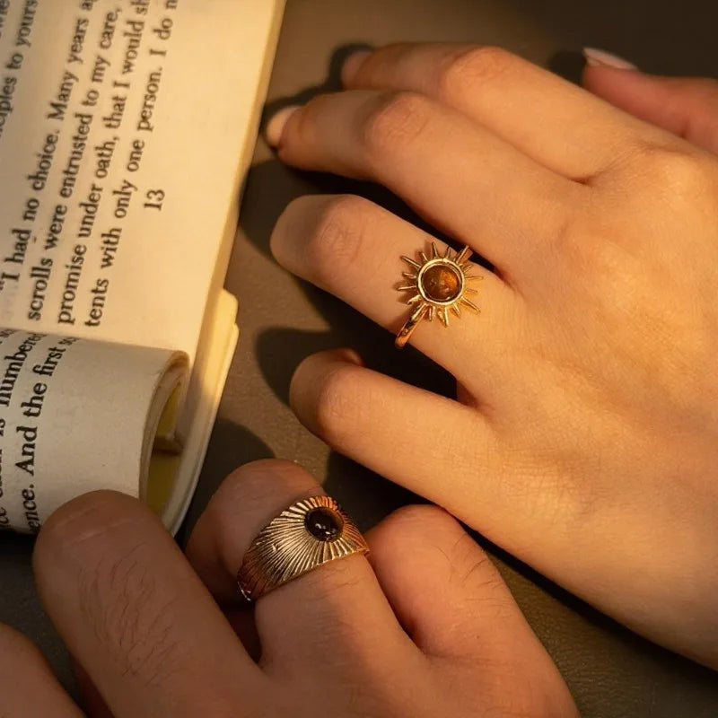 Retro Brown Stone Rings
