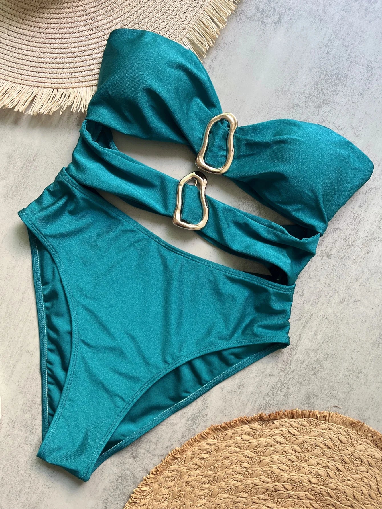 3 Colors Sexy Metal Rings Cut Out Women Swimwear