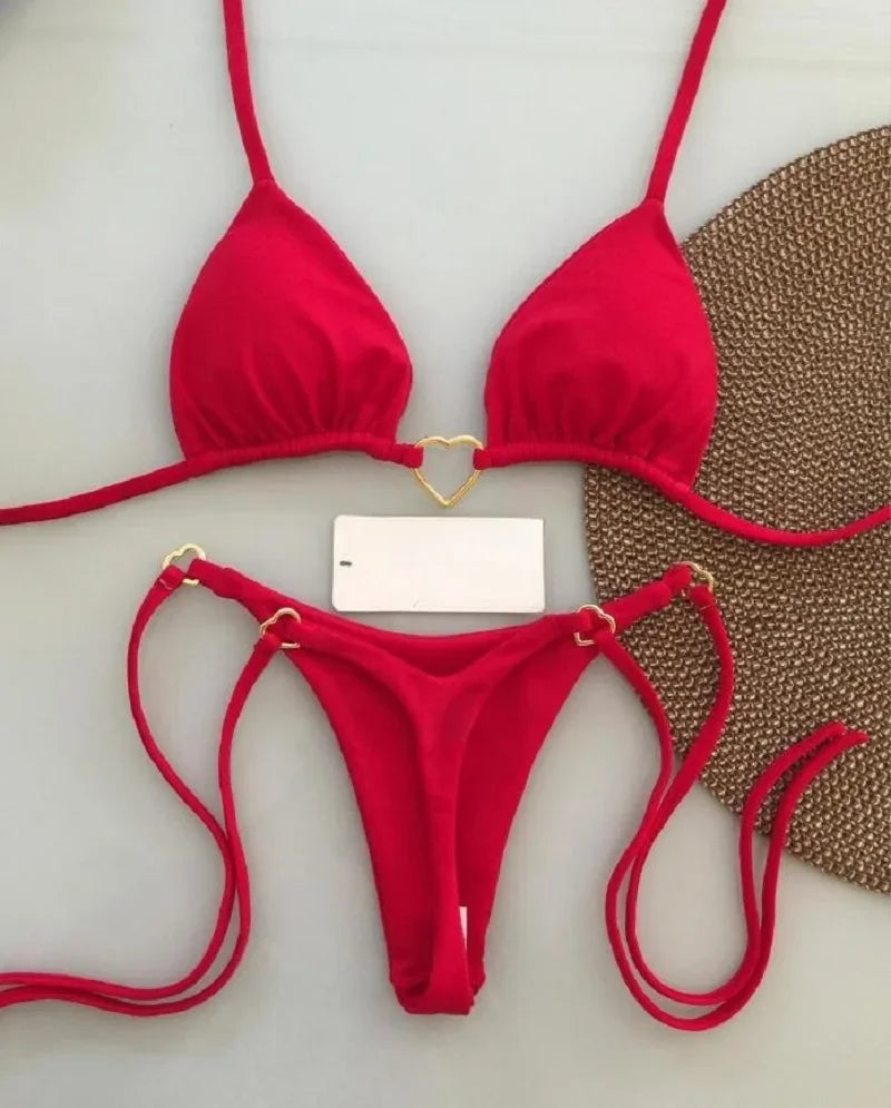 Sexy Halter Solid color Bikini Set Women's Swimsuit
