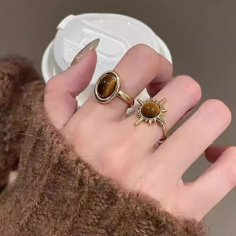 Retro Brown Stone Rings