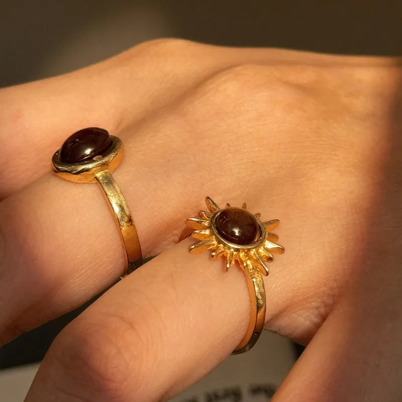 Retro Brown Stone Rings