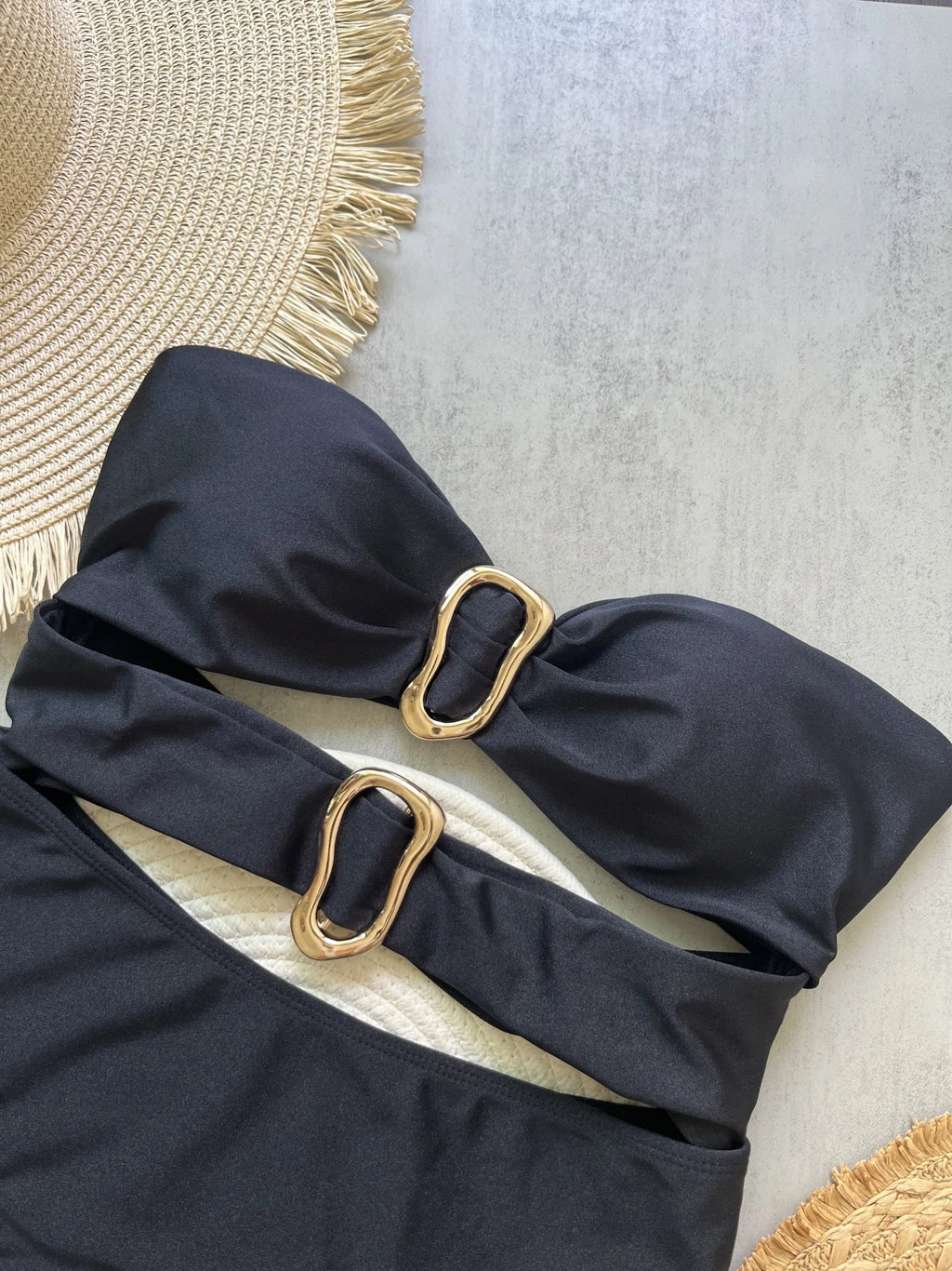 3 Colors Sexy Metal Rings Cut Out Women Swimwear