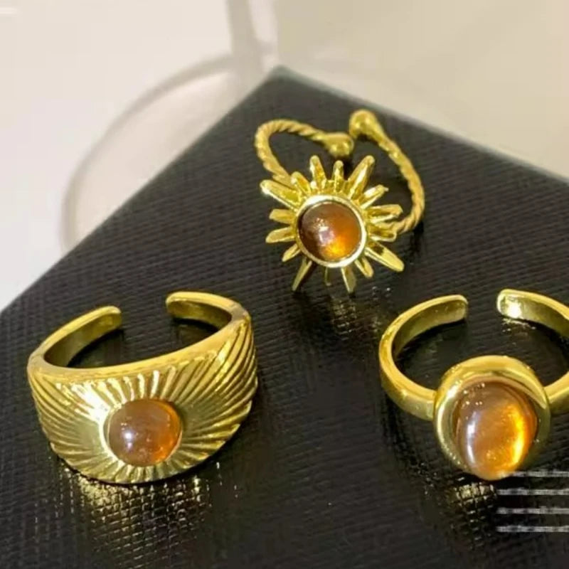 Retro Brown Stone Rings