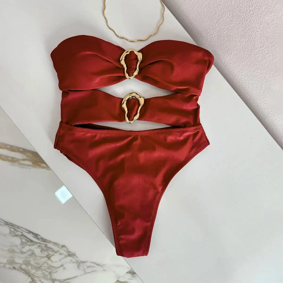 3 Colors Sexy Metal Rings Cut Out Women Swimwear