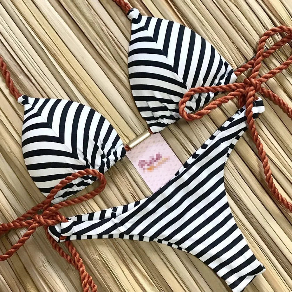 RUOTONGSEPT 2022 Striped Bikini Set