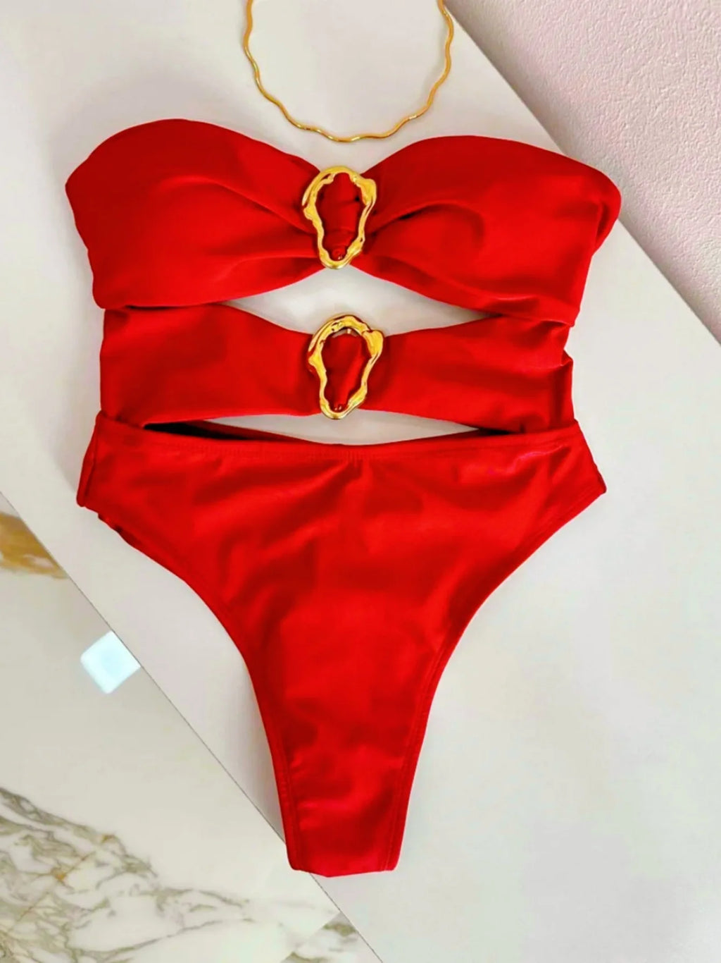3 Colors Sexy Metal Rings Cut Out Women Swimwear