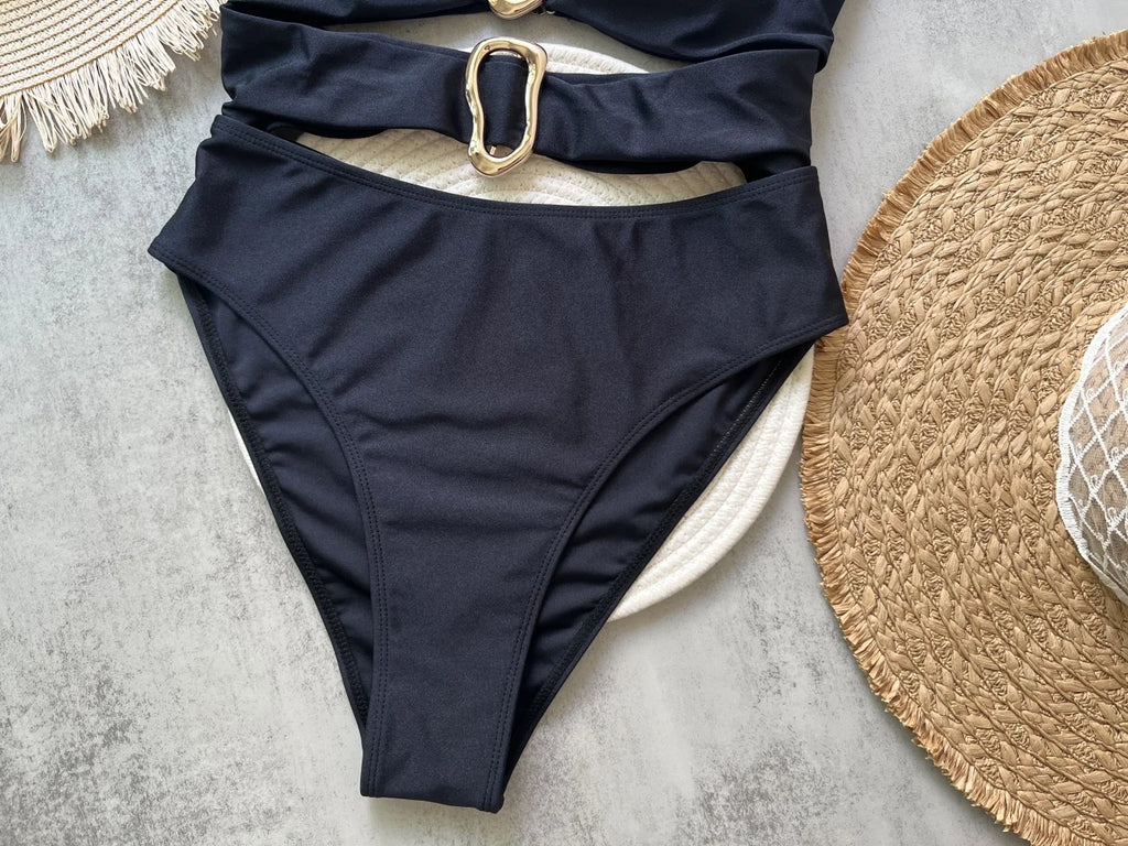 3 Colors Sexy Metal Rings Cut Out Women Swimwear