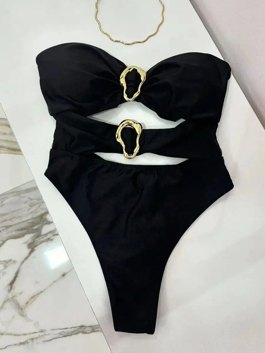3 Colors Sexy Metal Rings Cut Out Women Swimwear