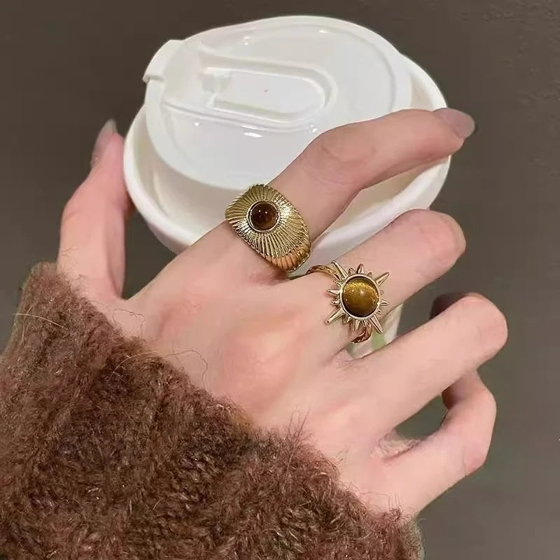 Retro Brown Stone Rings