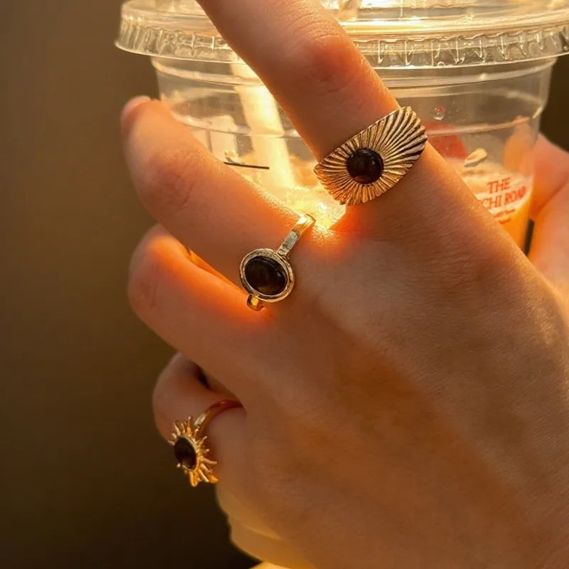 Retro Brown Stone Rings