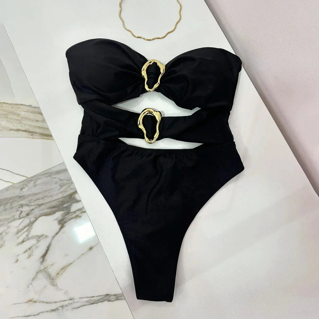 3 Colors Sexy Metal Rings Cut Out Women Swimwear