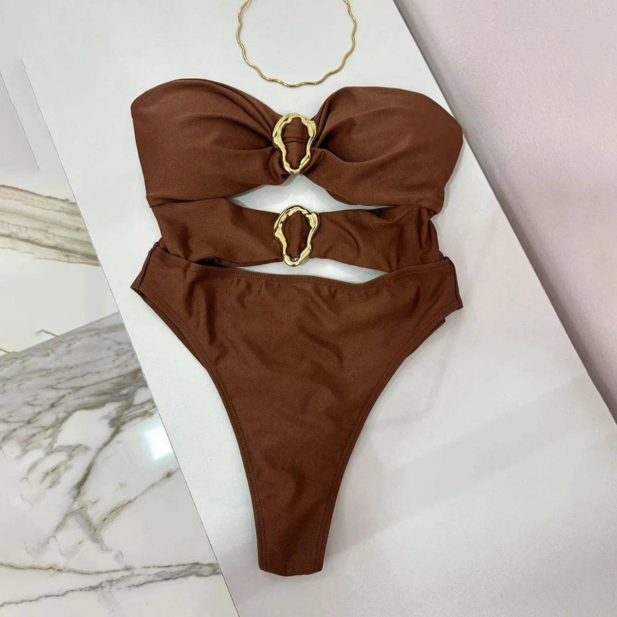 3 Colors Sexy Metal Rings Cut Out Women Swimwear