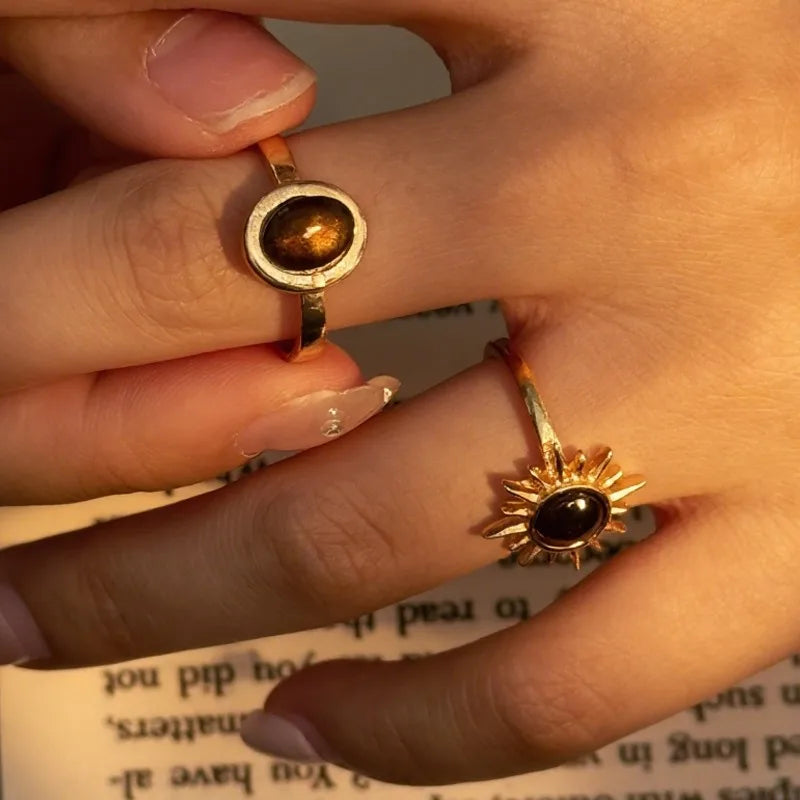 Retro Brown Stone Rings