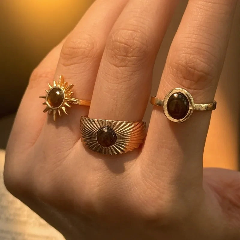Retro Brown Stone Rings