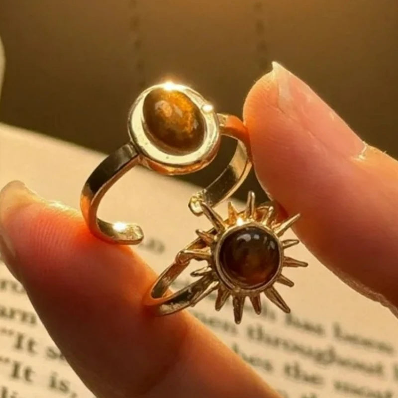 Retro Brown Stone Rings