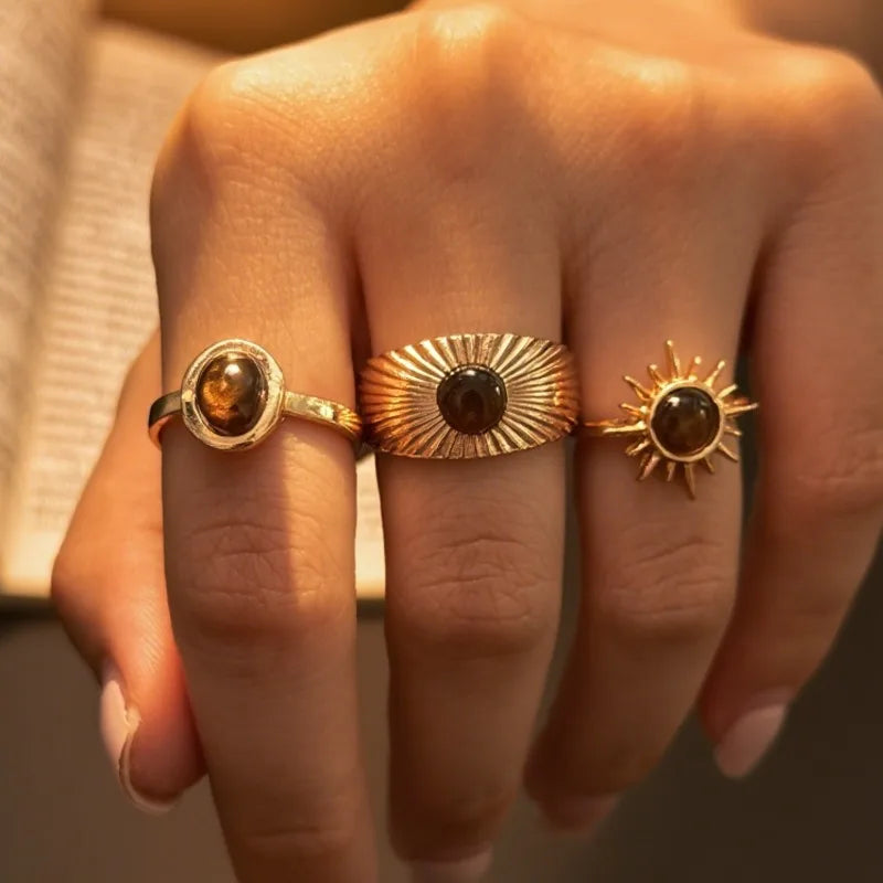 Retro Brown Stone Rings