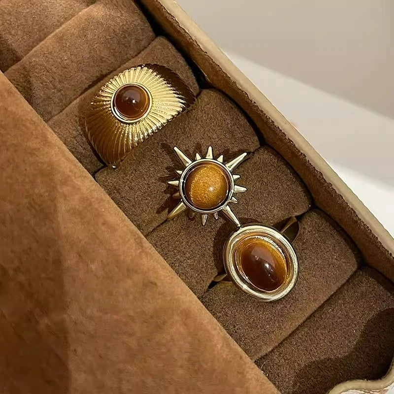 Retro Brown Stone Rings