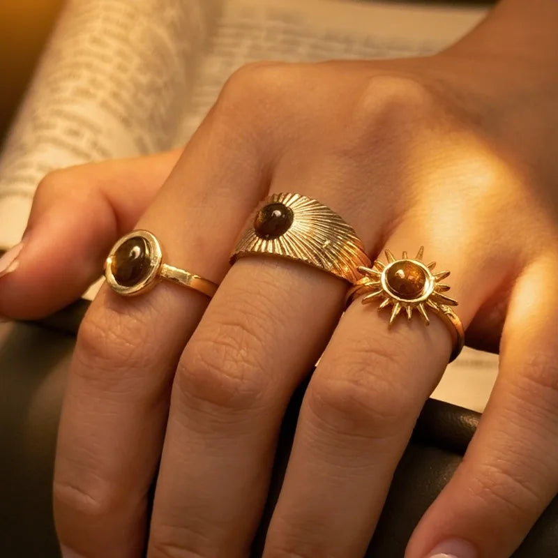 Retro Brown Stone Rings